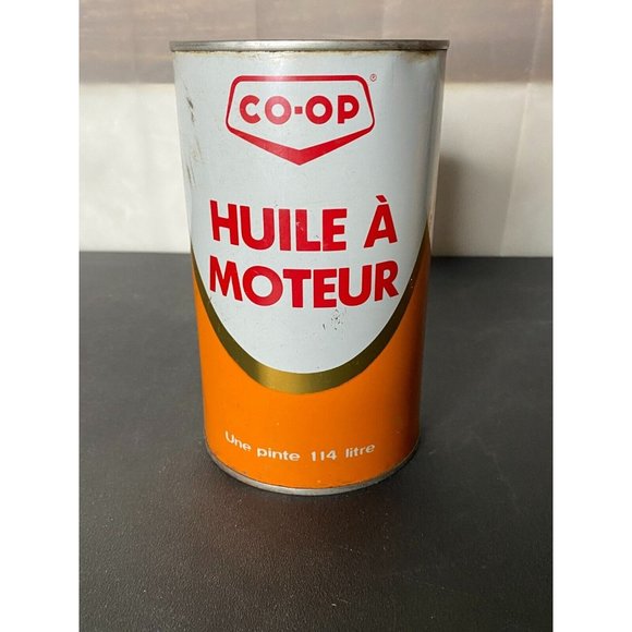 Vintage Orange White CO-OP Motor Oil Can Tin 1 Imperial Quart French Canada - Picture 1 of 5